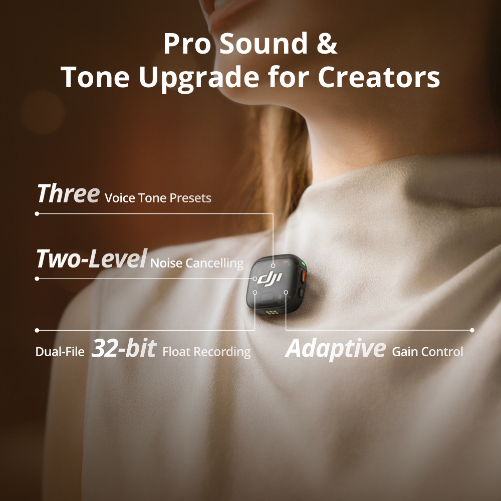 DJI Mic 3 | Four-Channel Output | Dual-Band Reliability | 48 kHz 24-bit Lossless Transmission | Dual-File Internal Recording | Two-Level Noise Cancelling | 28-Hour Extended Battery Life