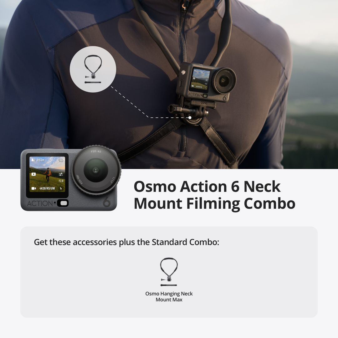 DJI Osmo Action 6 - 1/1.1” Sensor | 4K HDR | 240-min Battery | 50GB Storage | 20m Waterproof | SuperNight Mode | OsmoAudio Direct Mic