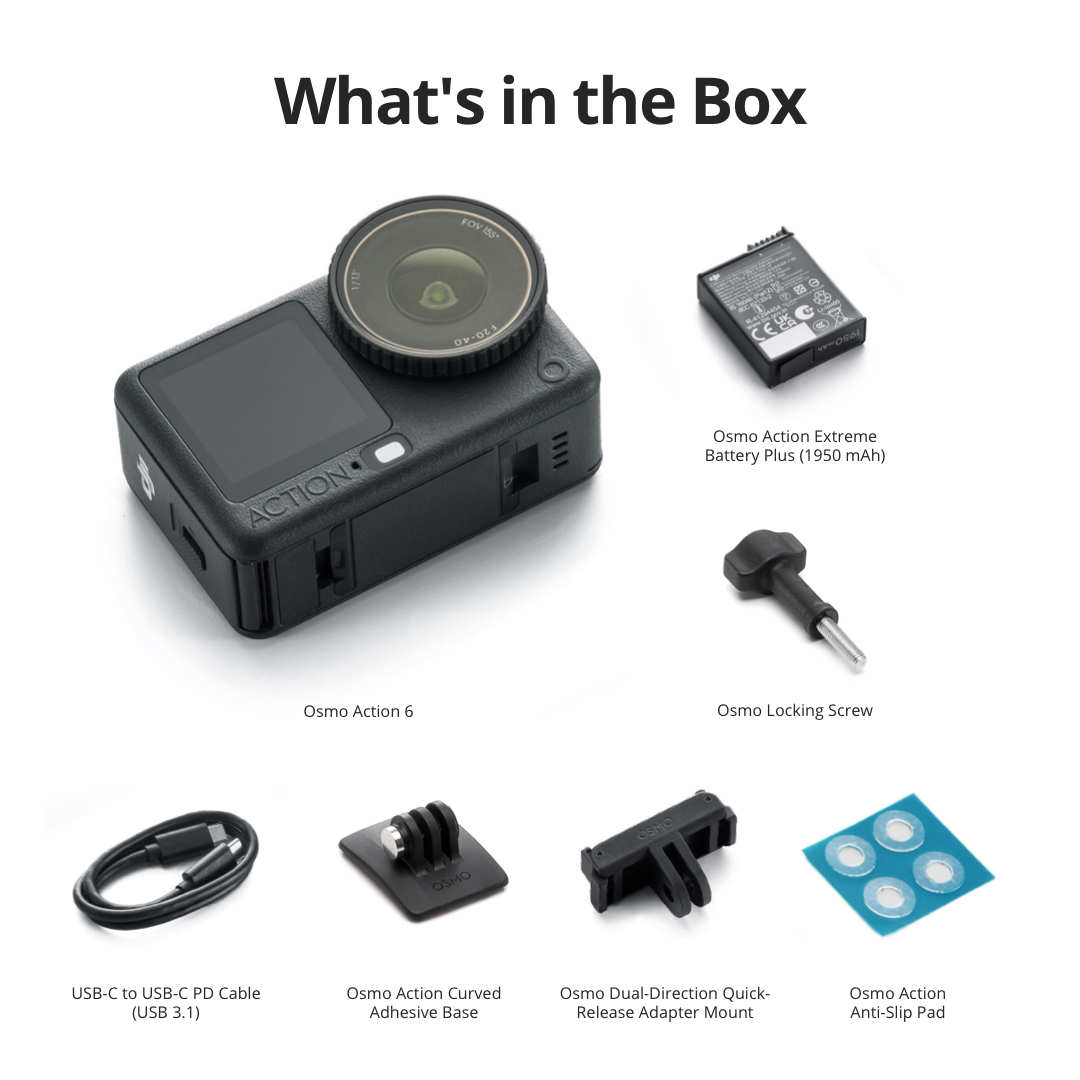 DJI Osmo Action 6 - 1/1.1” Sensor | 4K HDR | 240-min Battery | 50GB Storage | 20m Waterproof | SuperNight Mode | OsmoAudio Direct Mic