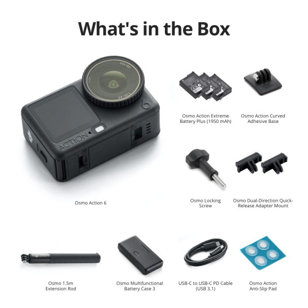 DJI Osmo Action 6 - 1/1.1” Sensor | 4K HDR | 240-min Battery | 50GB Storage | 20m Waterproof | SuperNight Mode | OsmoAudio Direct Mic