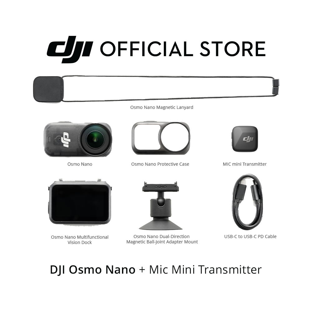 DJI Osmo Nano - Ultra-Light | Magnetic Mounting | 1/1.3" Sensor | 4K 60fps | 143° View | IPX4 Splash-Proof