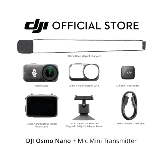 DJI Osmo Nano - Ultra-Light | Magnetic Mounting | 1/1.3" Sensor | 4K 60fps | 143° View | IPX4 Splash-Proof