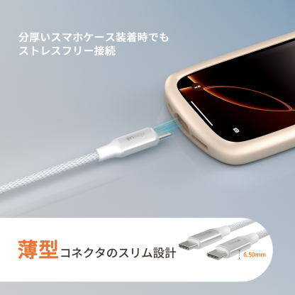 WiseeLAB USB-C & USB-C ケーブル(1.8m,ナイロン編み)