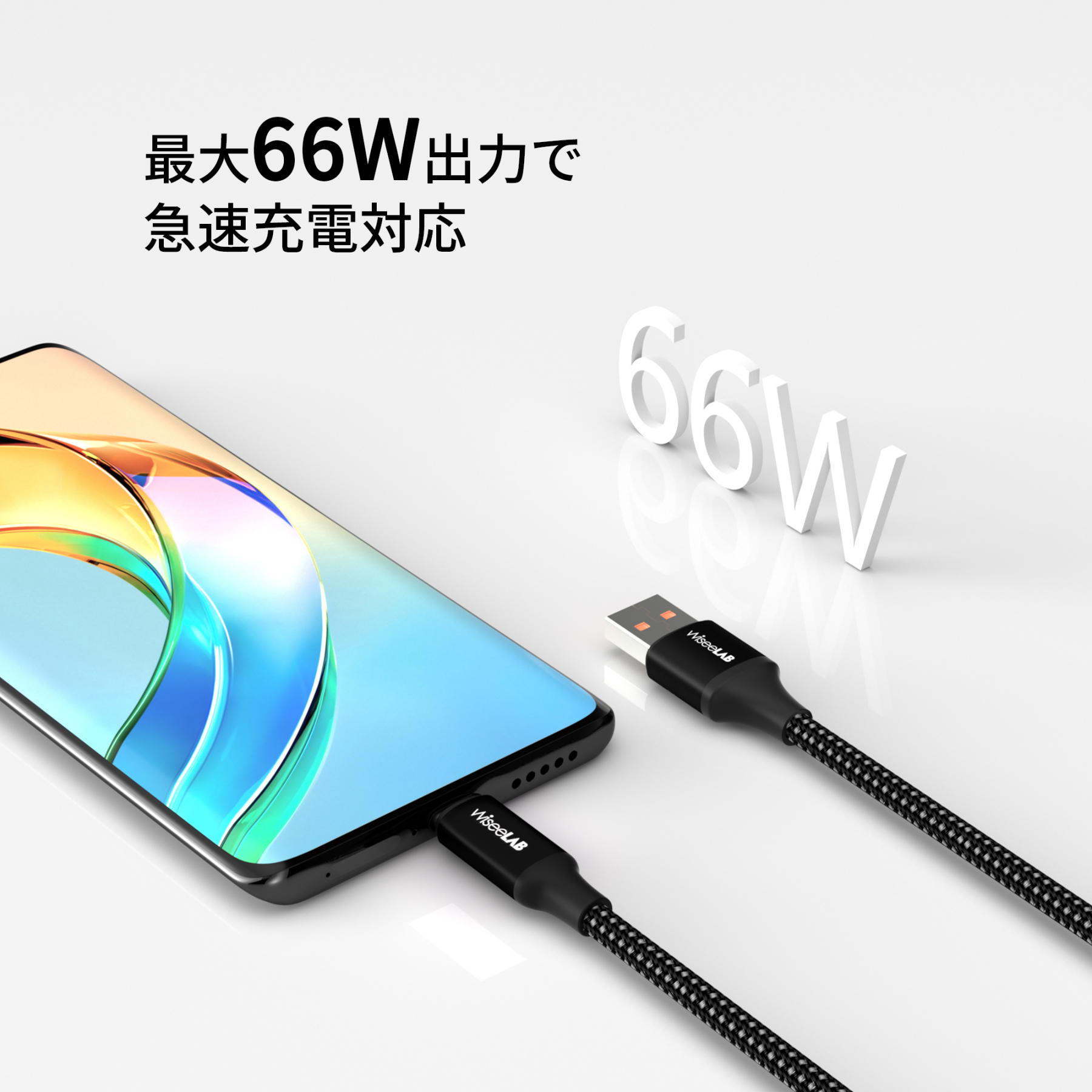WiseeLAB USB-A & USB-C ケーブル(1.2m,66W,ナイロン編み)