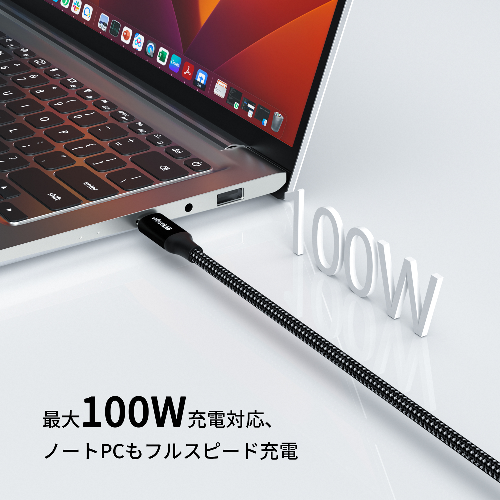 WiseeLAB USB-C & USB-C ケーブル(1.2m,100W,ナイロン編み)-WiseeLAB公式オンラインショップ