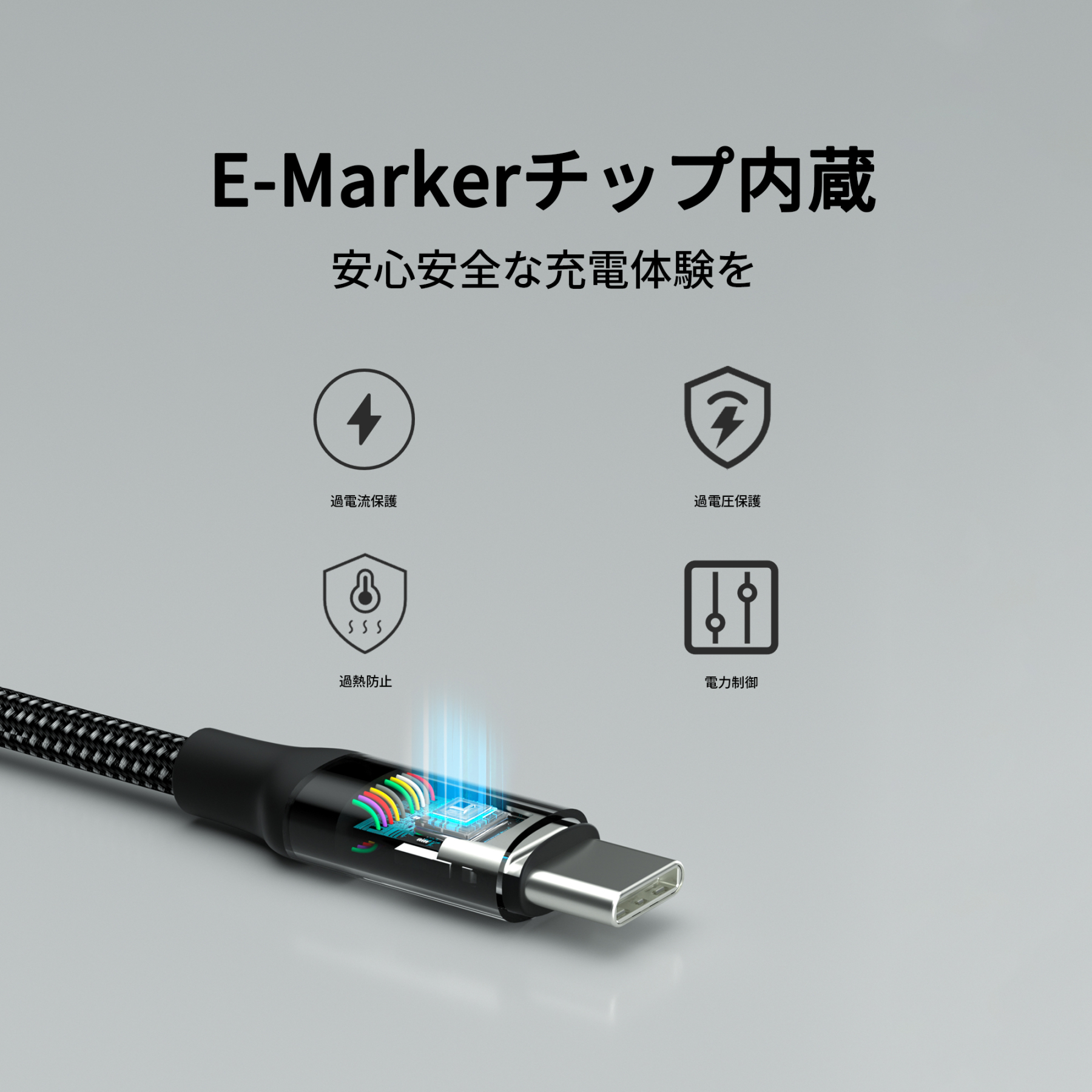 WiseeLAB USB-C & USB-C ケーブル(1.2m,100W,ナイロン編み)