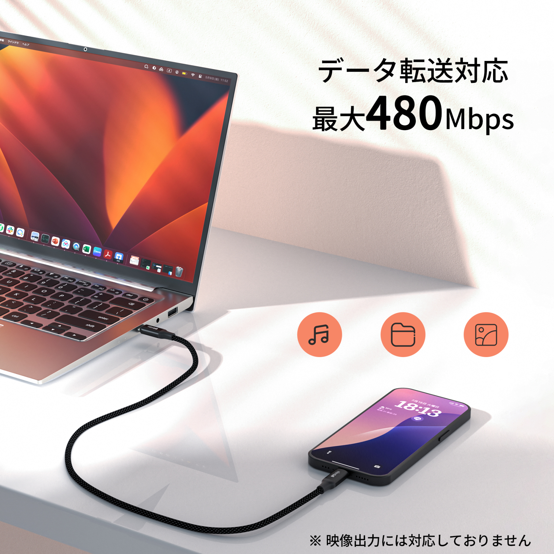 WiseeLAB USB-C & USB-C ケーブル(1.2m,100W,ナイロン編み)
