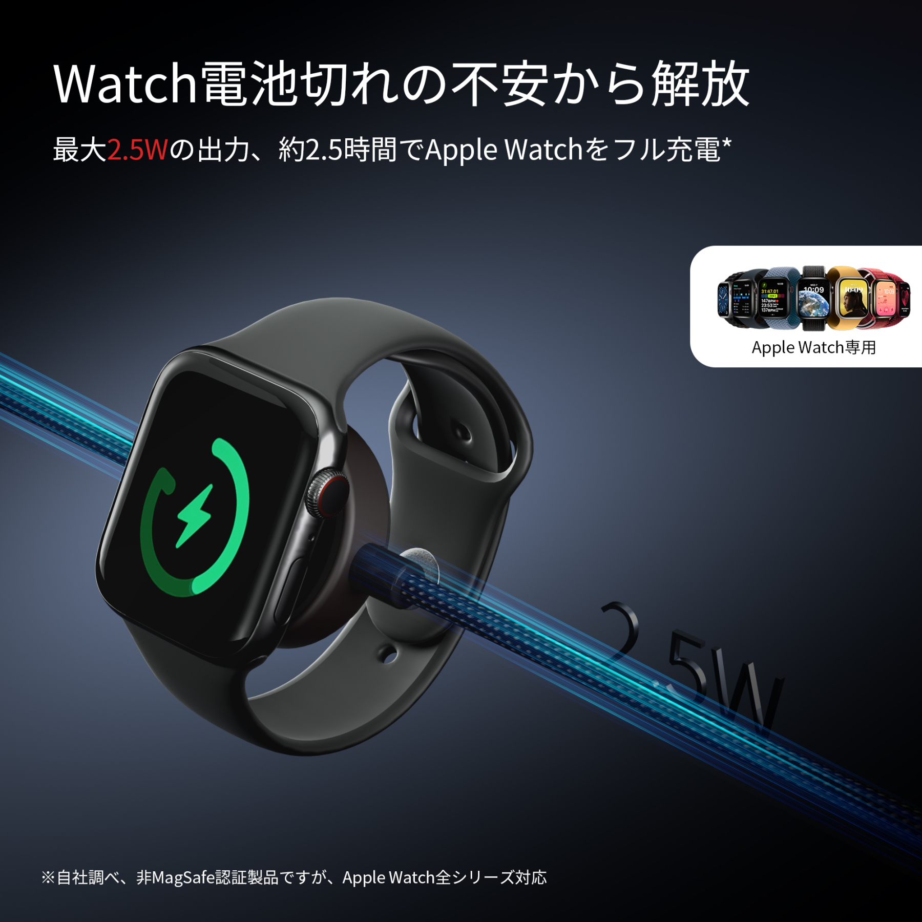 WiseeLAB MagLink｜2-in-1 Apple Watch用ワイヤレス充電 & USB-C ケーブル（1.2m, ナイロン編み）