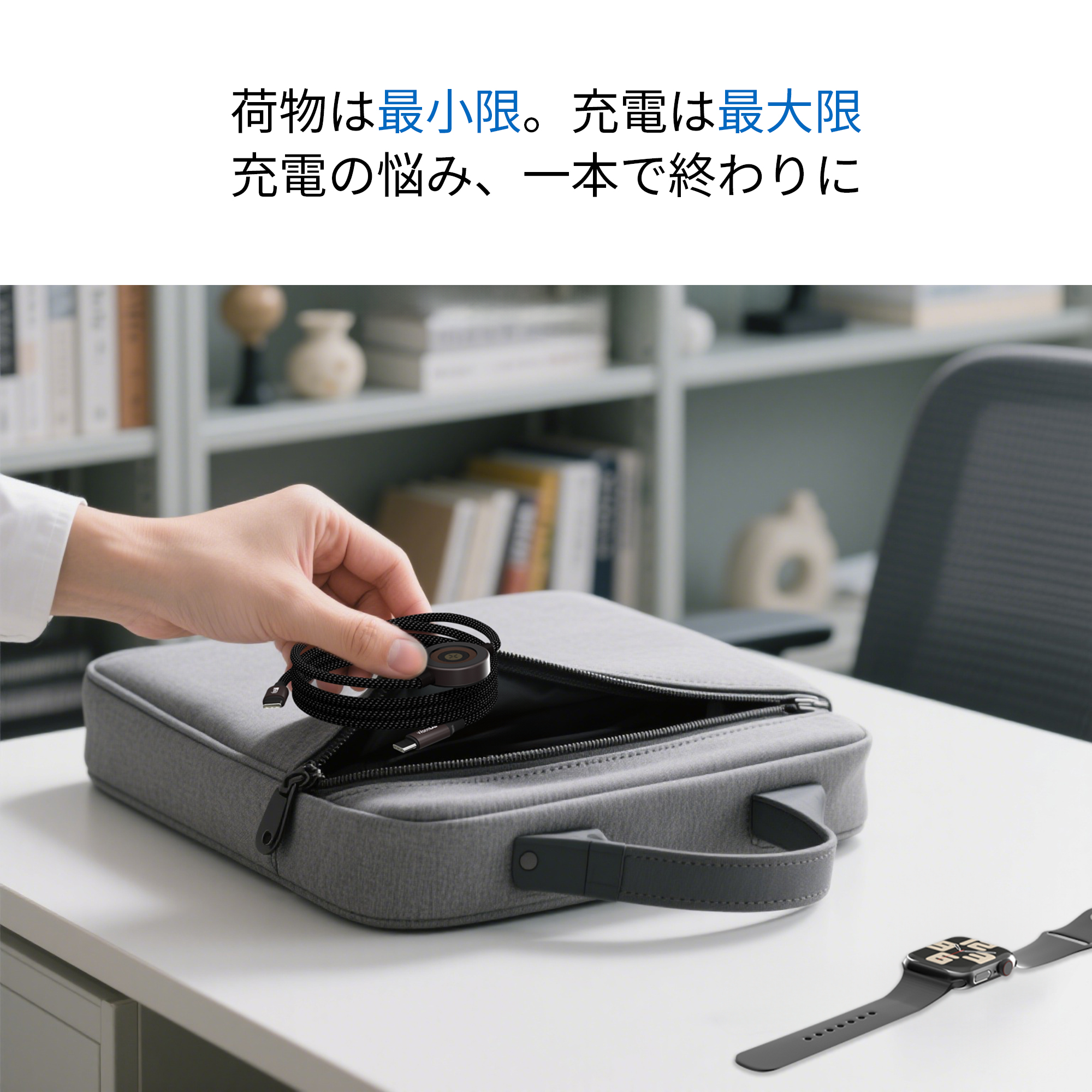 WiseeLAB MagLink｜【2in1】Apple Watch用ワイヤレス充電 & USB-C ケーブル（1.2m, ナイロン編み）-WiseeLAB公式オンラインショップ