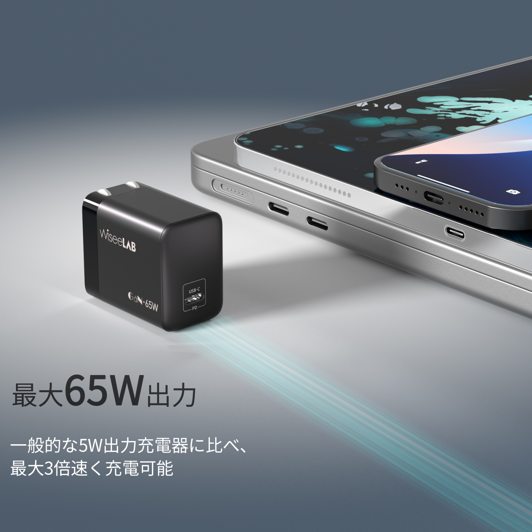 WiseeLAB Charger Q65｜65W急速充電器（USB-C 1ポート）