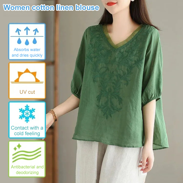 Medium-sleeved thin flesh-concealing jacquard cotton shirt