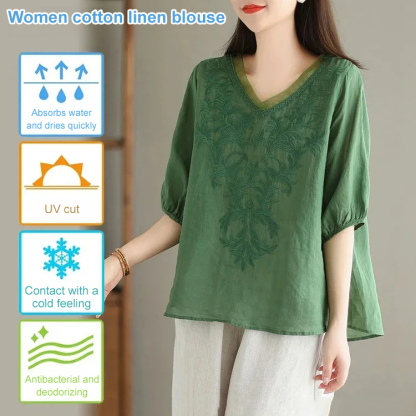 Medium-sleeved thin flesh-concealing jacquard cotton shirt