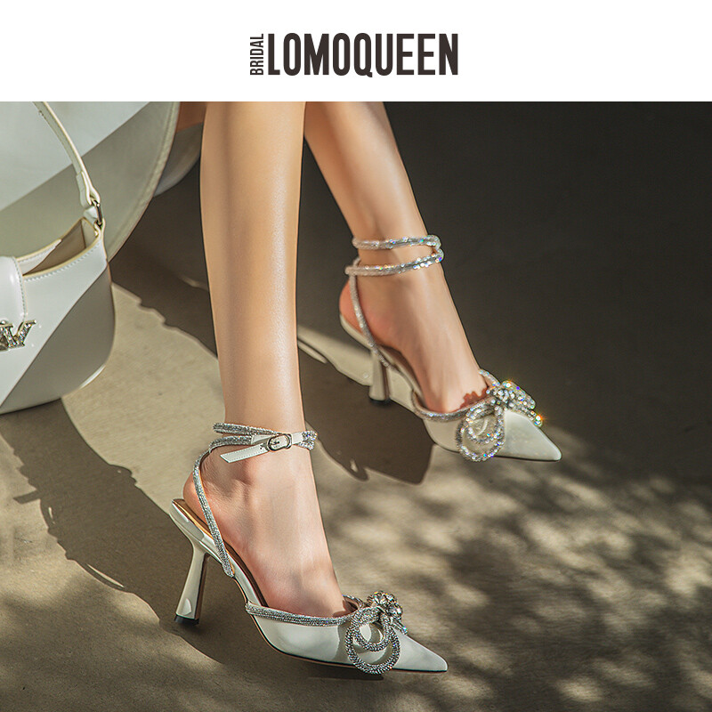 Wedding lace-up high heels.