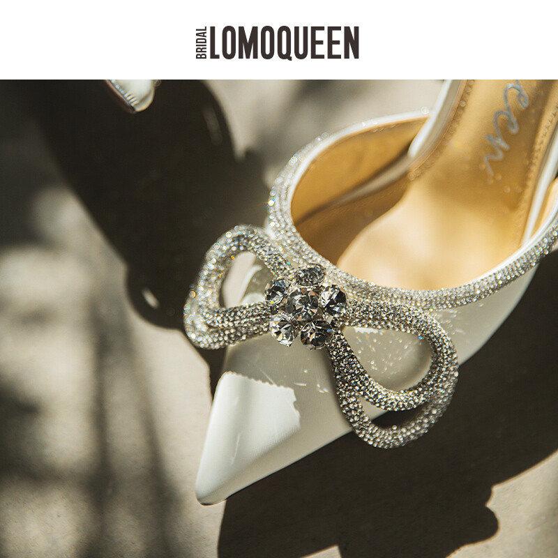 Wedding lace-up high heels.