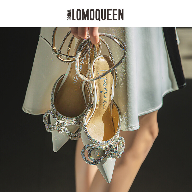 Wedding lace-up high heels.