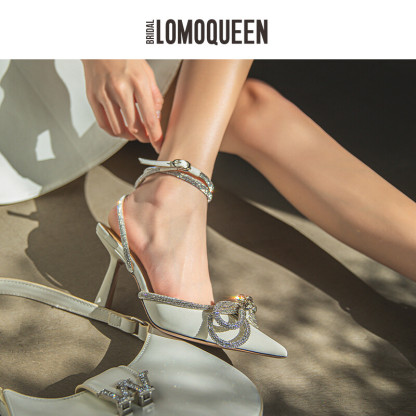 Wedding lace-up high heels.