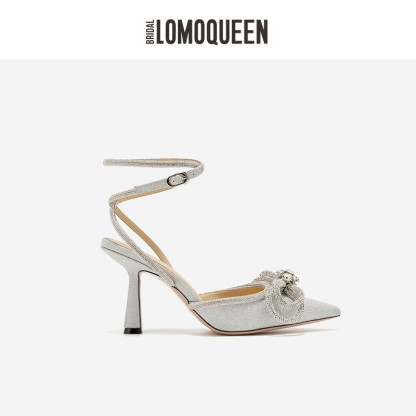 Wedding lace-up high heels.