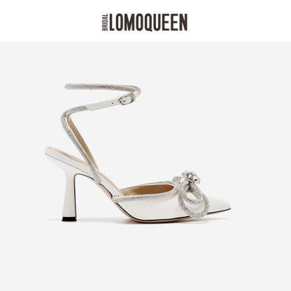 Wedding lace-up high heels.