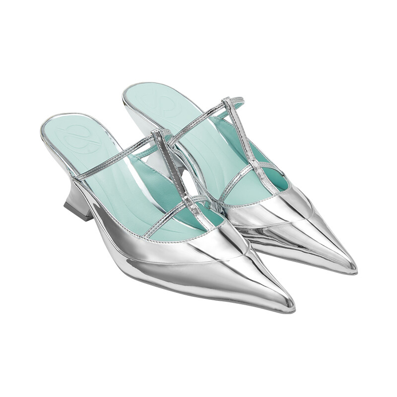 Silver Kitten Sandal Heels