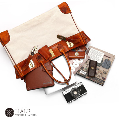 Leather Canvas Gold Bag