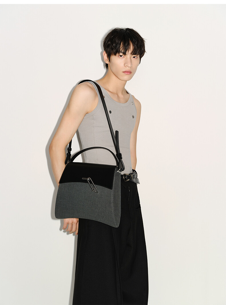 Suit Fabric Leather Messenger Bag