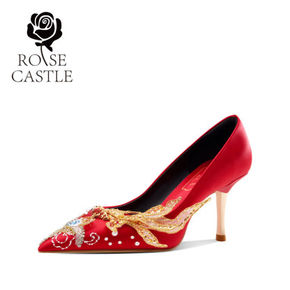 Embroidered Red Wedding Shoes 