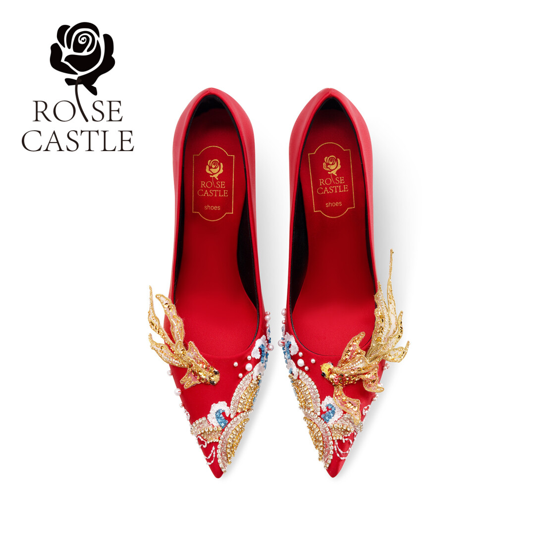 Embroidered Red Wedding Shoes 