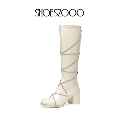 EMILY Elastic Patent Leather Strap Boots