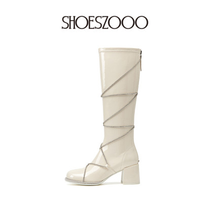 EMILY Elastic Patent Leather Strap Boots