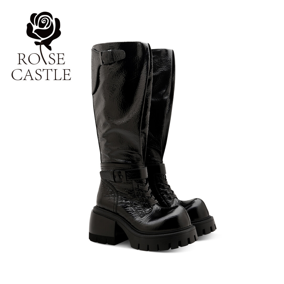 Rose Leather Knee-High Boots