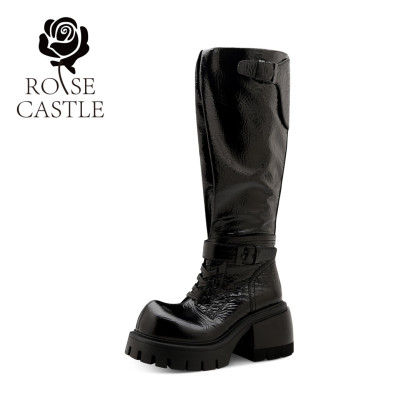 Rose Leather Knee-High Boots