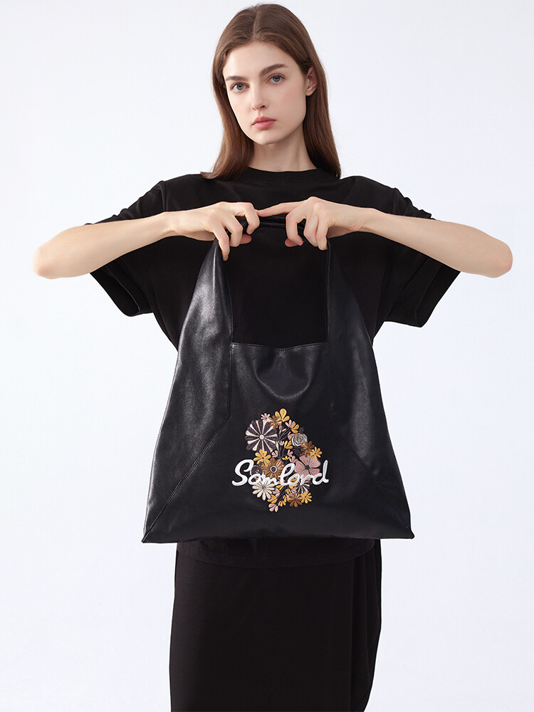 Designer Soft Leather Embroidered Totebag