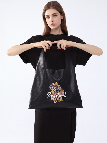 Designer Soft Leather Embroidered Totebag