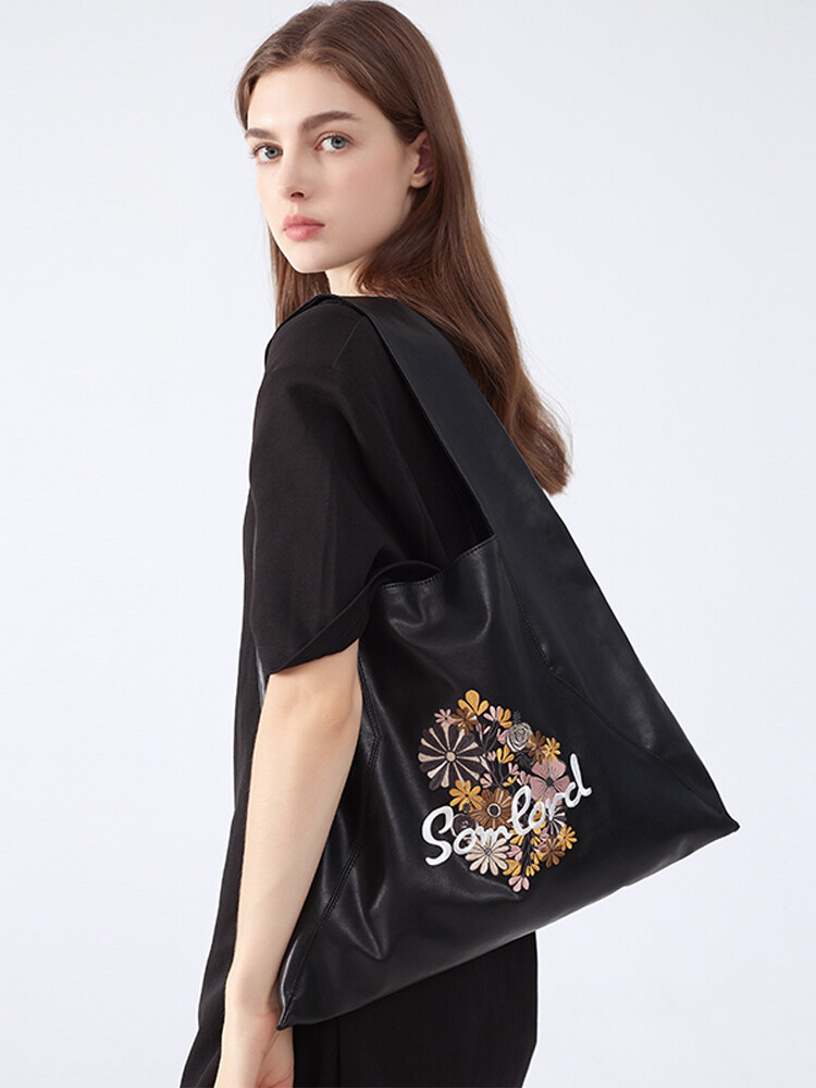 Designer Soft Leather Embroidered Totebag