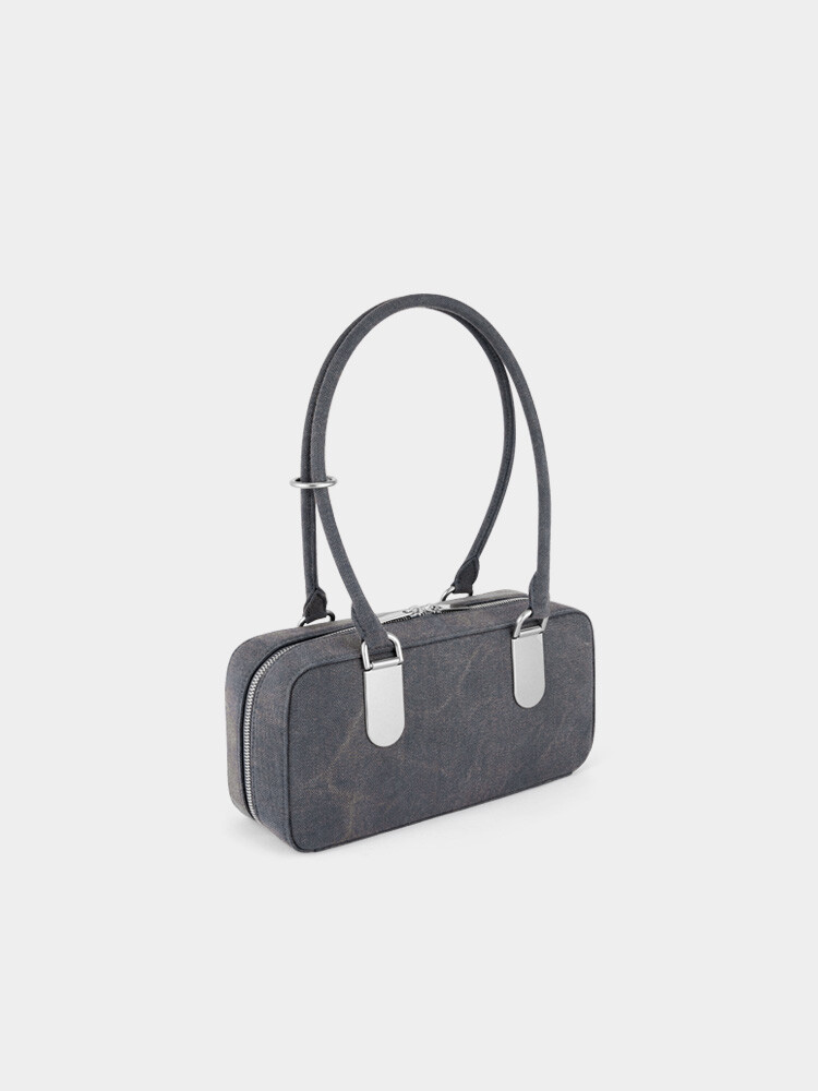 Denim Fabric Long Handle Boston Bag