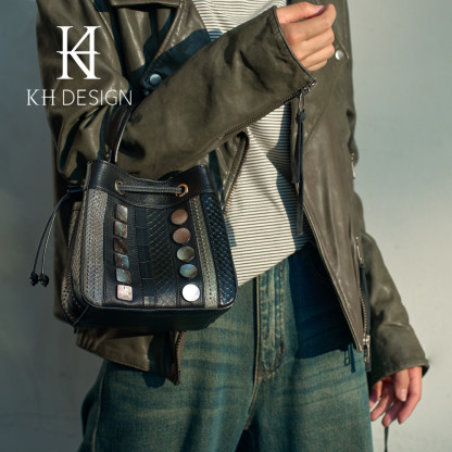 Genuine Leather Bucket Bag