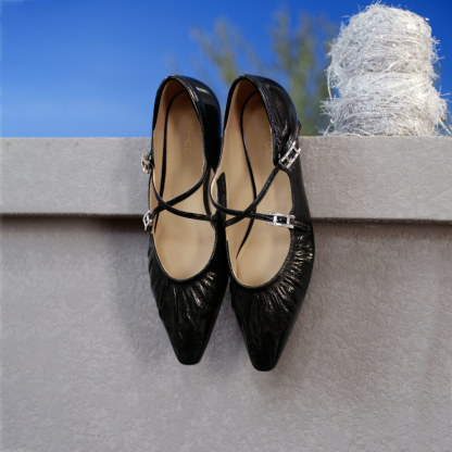 Midnight Tipsy Rhinestone Leather Shoes