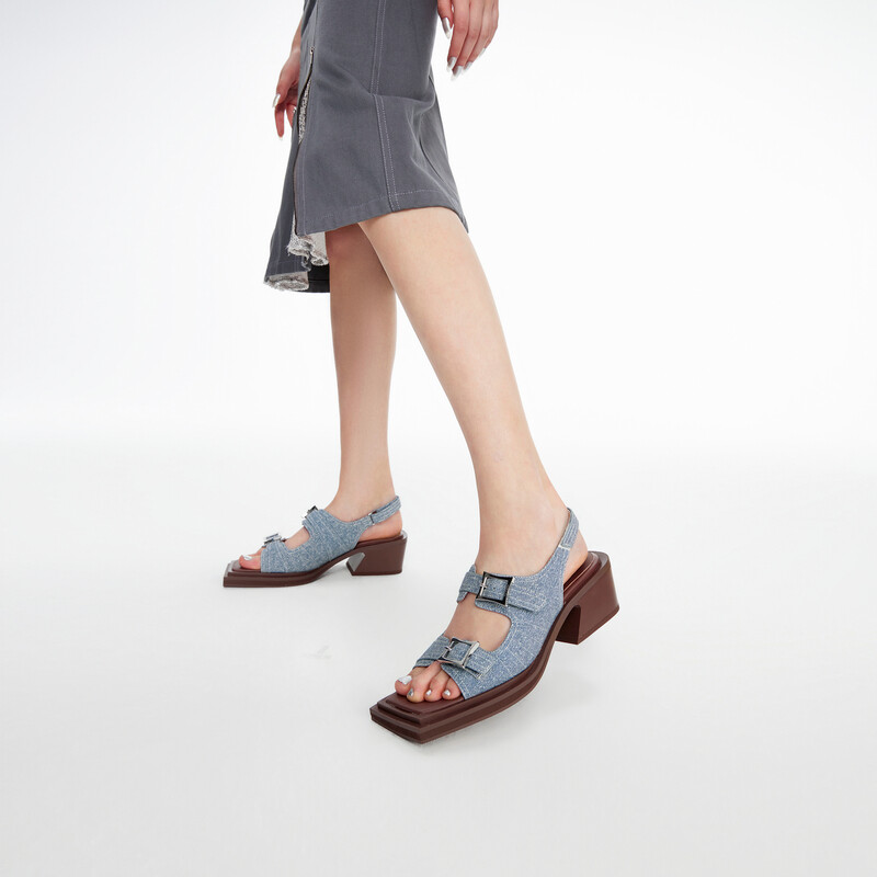 Square toe stitch double buckle