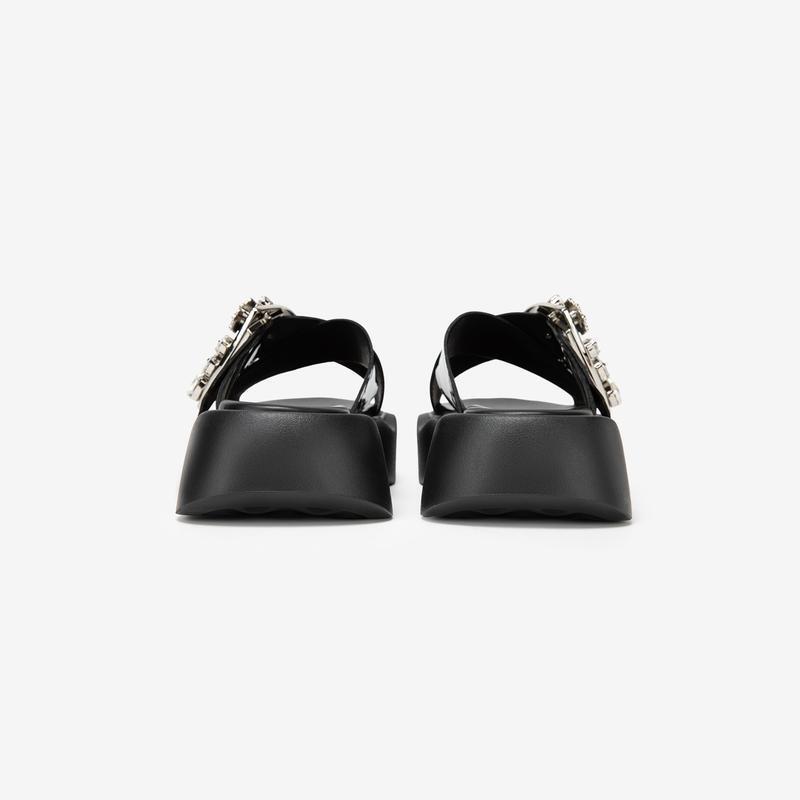 Round-toe rhinestone slide sandals