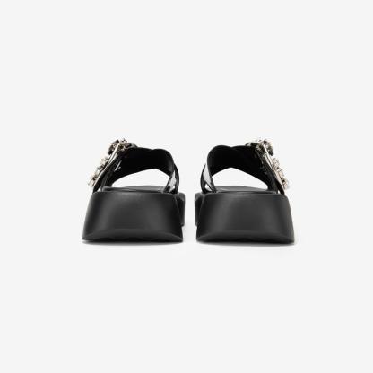 Round-toe rhinestone slide sandals