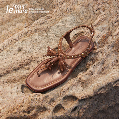 Folk-style tassel sandals