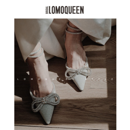 Wedding lace-up high heels.