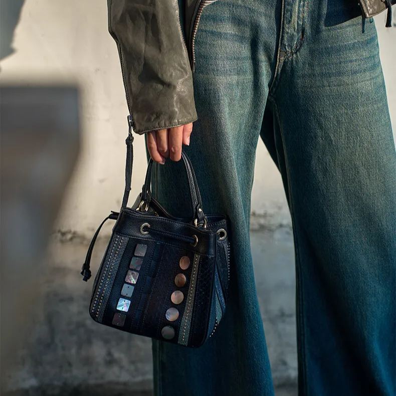 Genuine Leather Bucket Bag