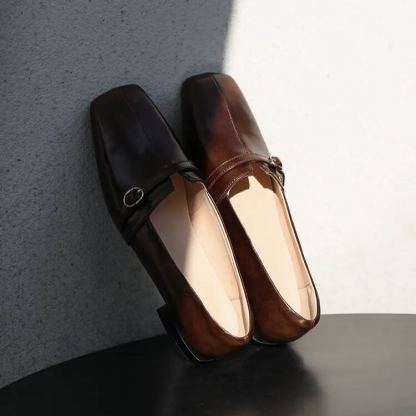 V-Cut Strap Leather Flats