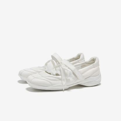 French Mary Jane White Flats