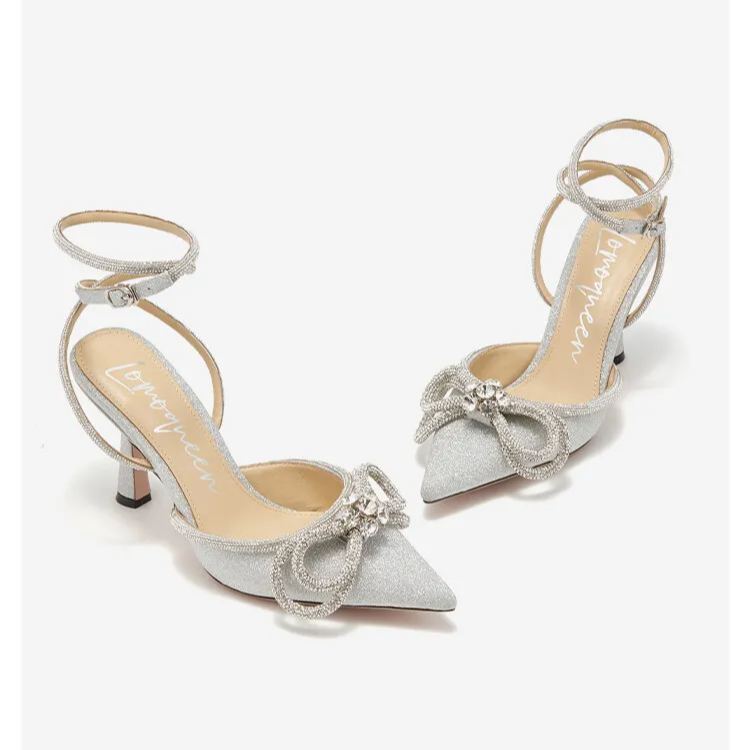 Wedding lace-up high heels.