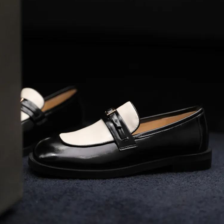 Color-Blocked Leather Loafers