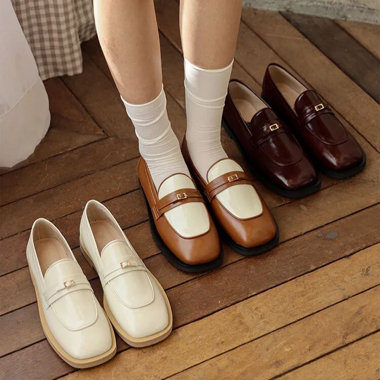 Color-Blocked Leather Loafers