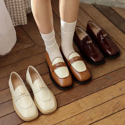 Color-Blocked Leather Loafers