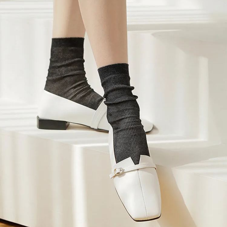 V-Cut Strap Leather Flats